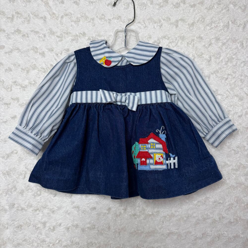 Vintage Denim Dress & Shirt Dress embroidered 12 months CUTE